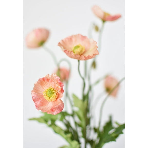 15" Faux Poppy Bush Coral Orange Salmon Bush