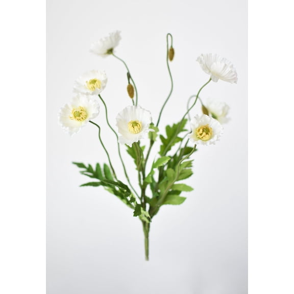 15" Faux Poppy Bush White Bush