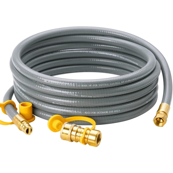 15 Feet 3/8 inch ID Natural Gas Grill Hose with Quick Connect Fittings, Line for Grill, Pizza Oven, Heater and More Low Pressure Appliance