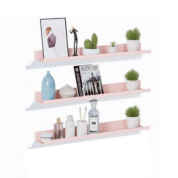 15" Floating Shelves Wall-Mounted Set of 3 Stylish Pink Display Picture Ledge Shelf for Decor & Storage for Livingroom Kitchen Bedroom Bathroom Nursery W/Lip