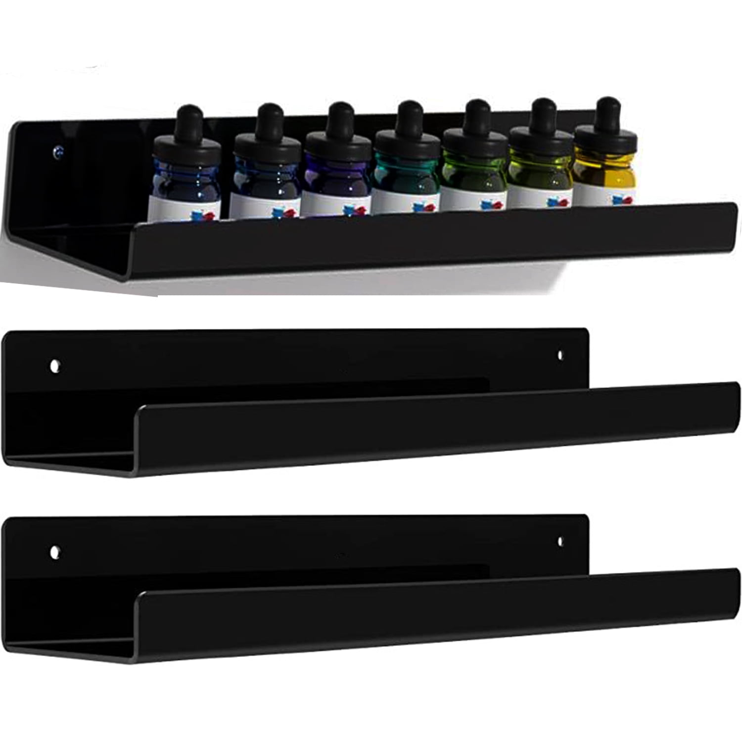 15" Floating Shelves Wall-Mounted Set of 3 Modern Black Display Picture Ledge Shelf for Decor & Storage for Livingroom Kitchen Bedroom Bathroom W/Lip