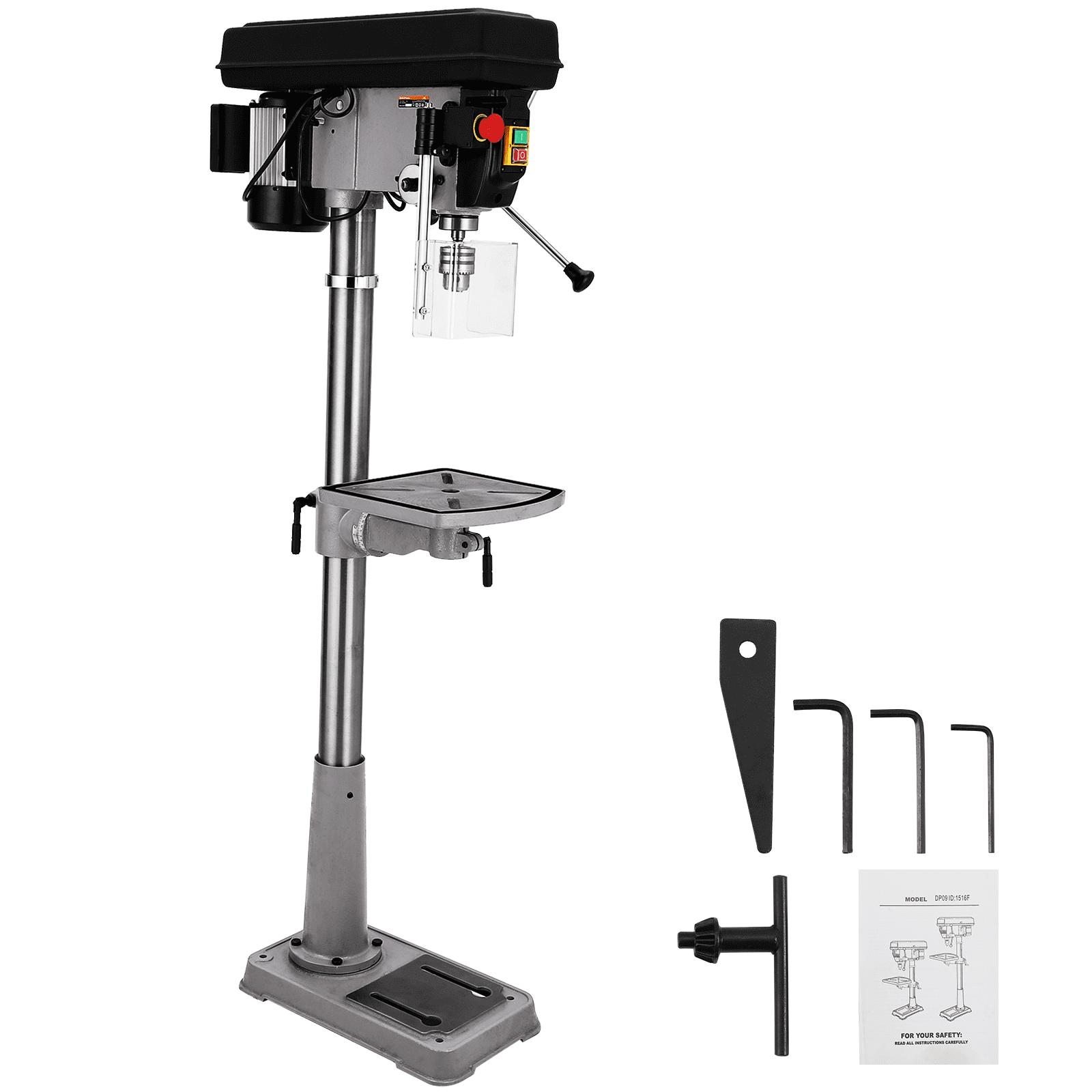 13" Floor Drill Press - 7.5 Amp, 288-3084 RPM Variable Speed, Cast Iron, Tilting Worktable (0-45°), For Metal & Wood