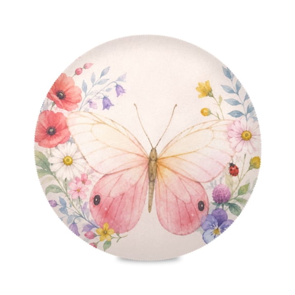 15" Floral Wreath Printed Round Placemats Set of 1 Heat Resistant Table Mat for Kitchen for Party Deco