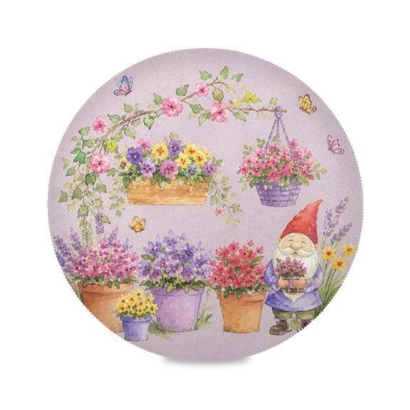15" Flower Pots Printed Round Placemats Set of 1 Heat Resistant Table Mat for Kitchen for Party Deco