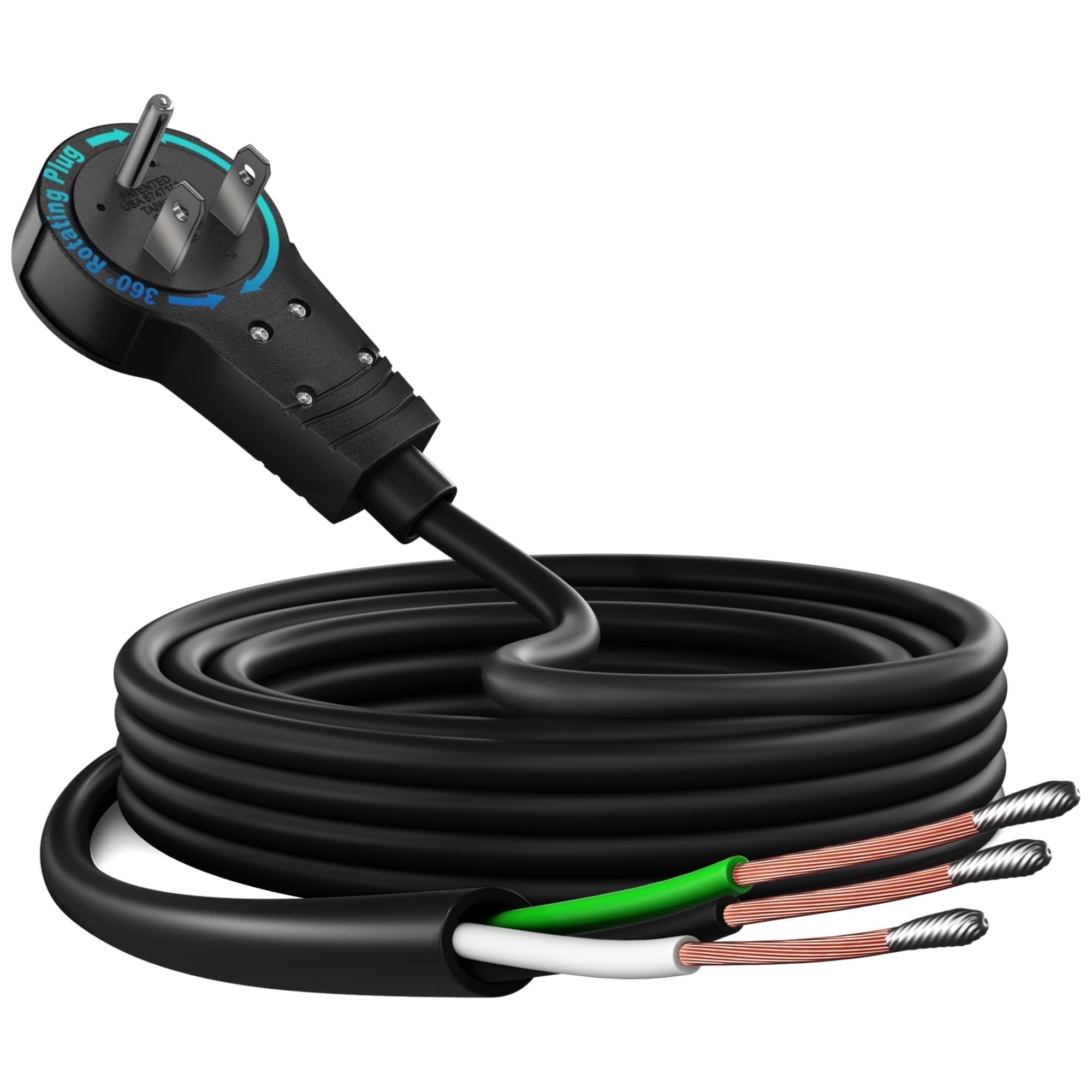 15-Foot 14 AWG 3-Prong Replacement Power Cord with 360-Degree Rotating Flat Plug, 15 Amp Heavy-Duty Extension Cable for Indoor Use - Ideal for Workstations, Appliances, and More