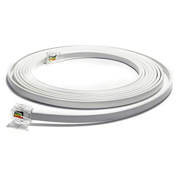 15 Foot Telephone Cord, Professional Grade Made in USA, 6P4C Male RJ11 Plugs with 50 Micron Gold Contacts, Pure Copper Wire Phone Line Cable (15 ft, White)