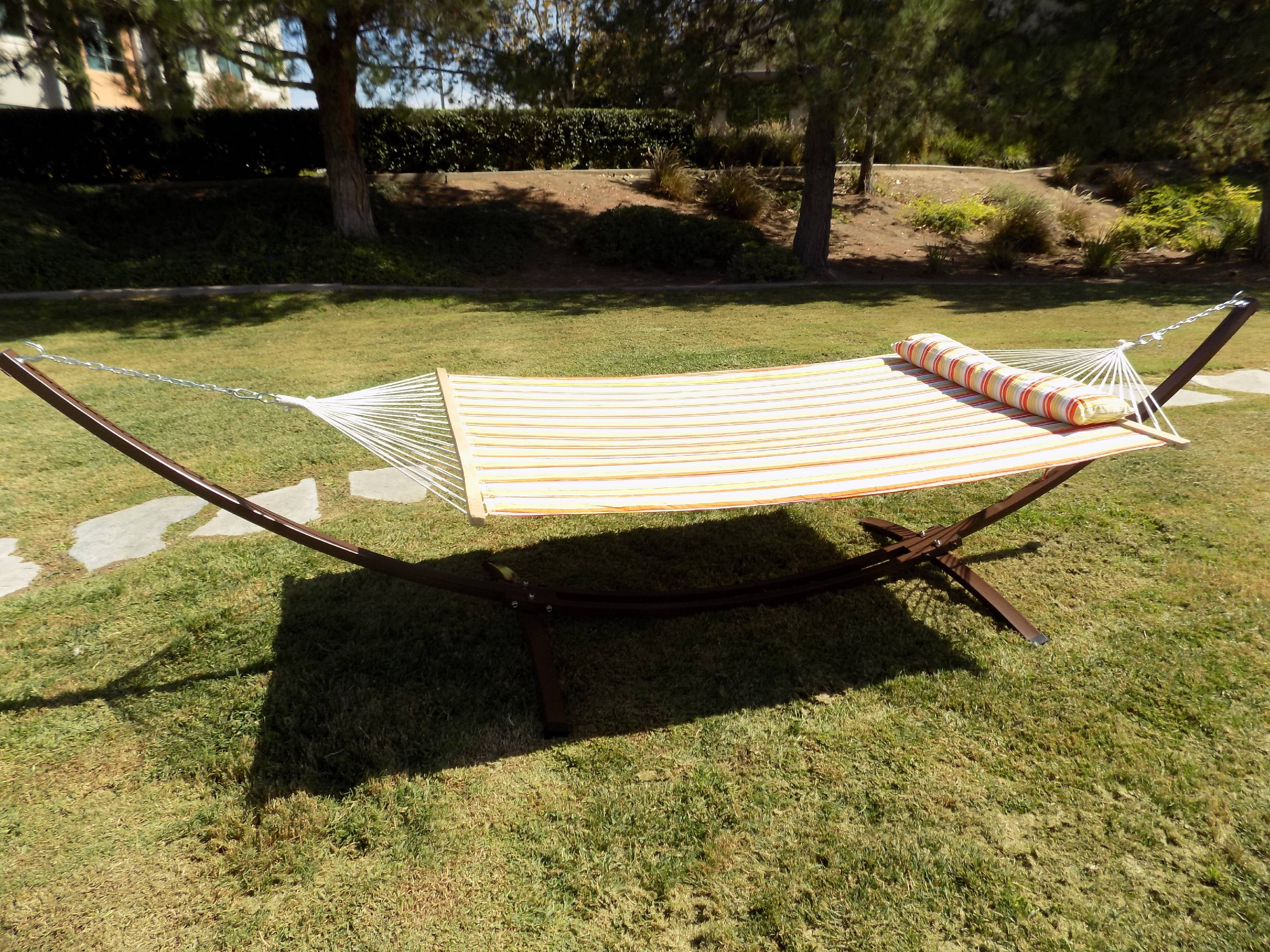15 Ft. Indoor/Outdoor Brown, Heavy Duty Steel Arc Hammock Stand w/Bed & Pillow.