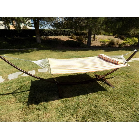 15 Ft. Indoor/Outdoor Brown, Heavy Duty Steel Arc Hammock Stand w/Bed & Pillow.