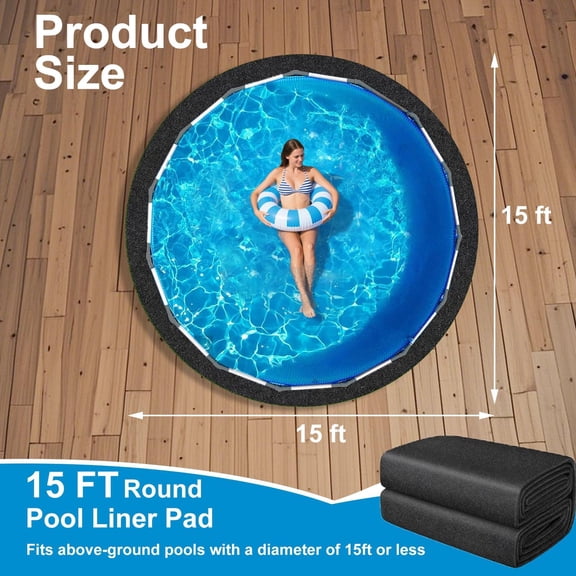 15 Ft Round Padded Pool Liner-with Fixing pegs, Easy to Install Liner for Above Ground Pools, Pool Liner that Prevents Pool punctures, Weed Barrier that extends the Life of Above Ground Pools