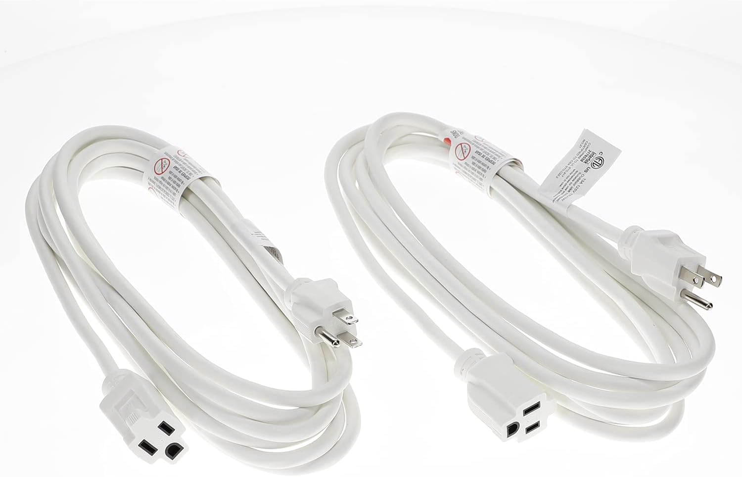 15 Ft SJTW White, 2Pack Indoor/Outdoor Extension Cord 3 Prong Ground