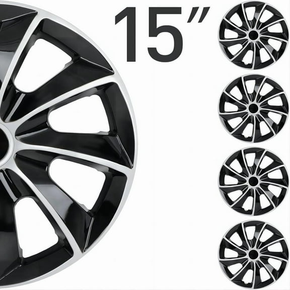 15 Full Hub Caps Tire & Steel Rim 15 Inches Wheel Rim Cover Hubcaps, Redesign Fashion StyleReplacement Hubcaps, Car Truck SUV Hub Accessories, Silver&Black