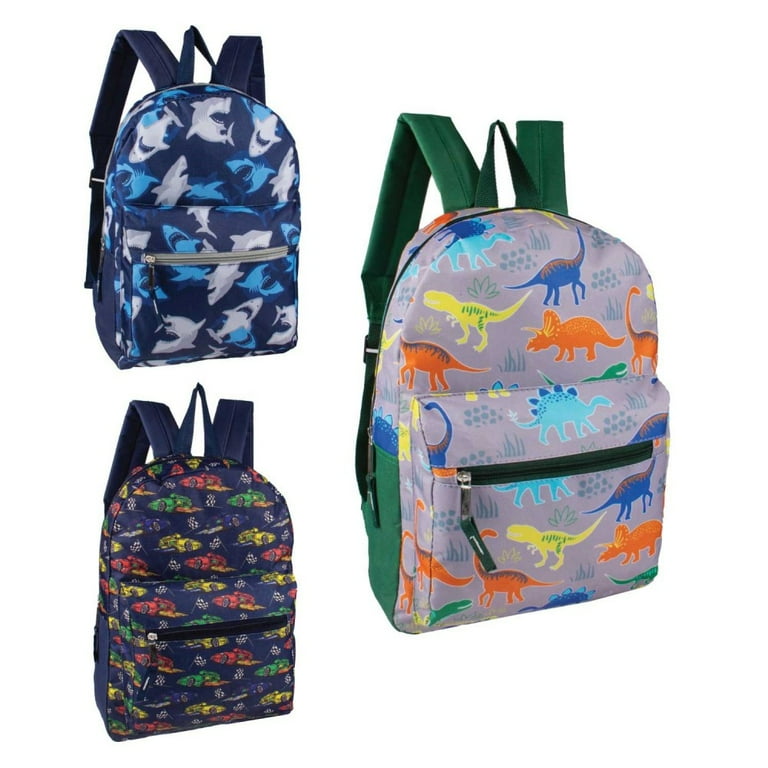 15 Fun Print Boys Bulk Backpacks in 3 Assorted Styles Wholesale Case of 24 Bookbags Walmart