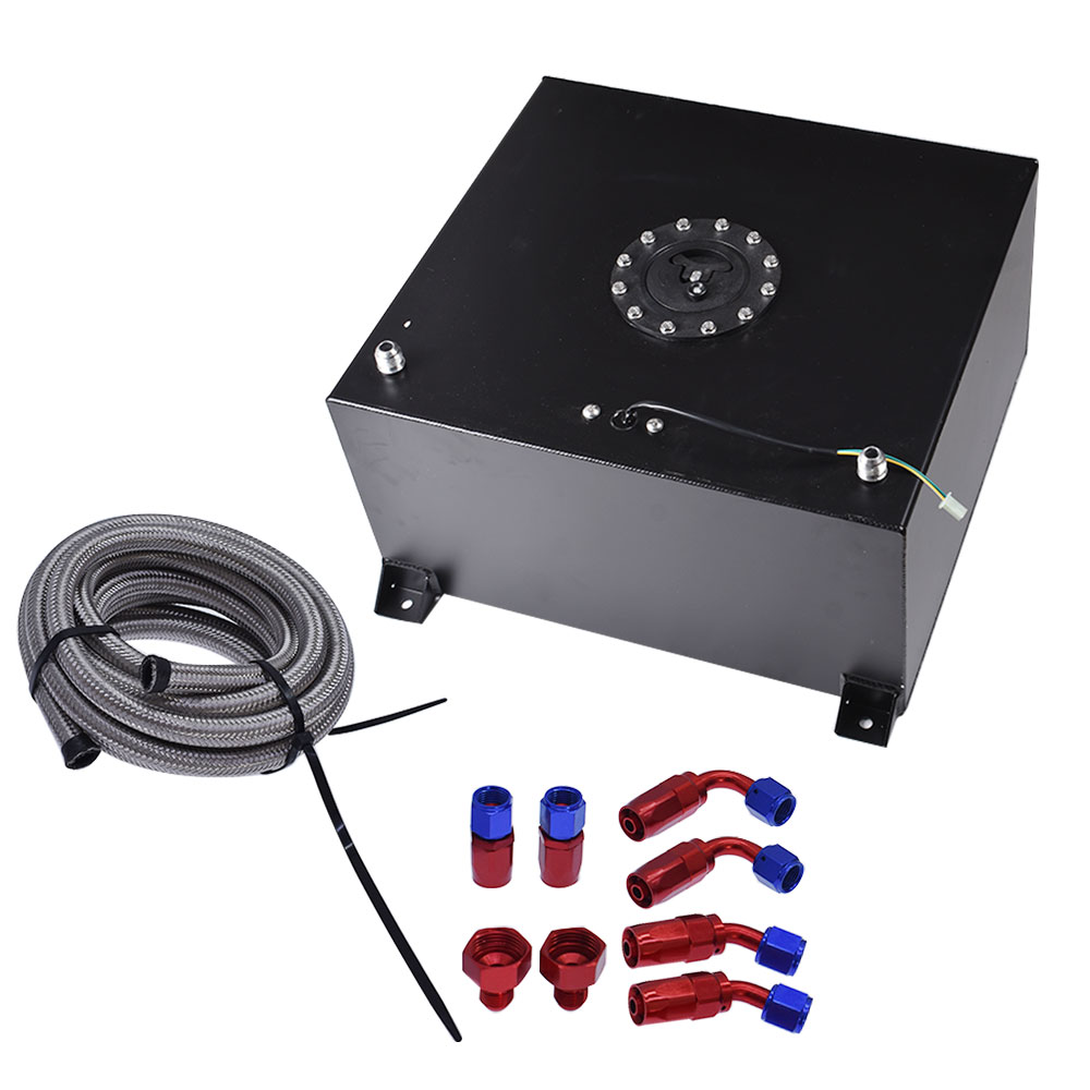 Speed Daddy 15-Gallon Top-Feed Aluminum Fuel Cell Kit | Powdercoated Black W/ Cap, Sender & Steel Lines