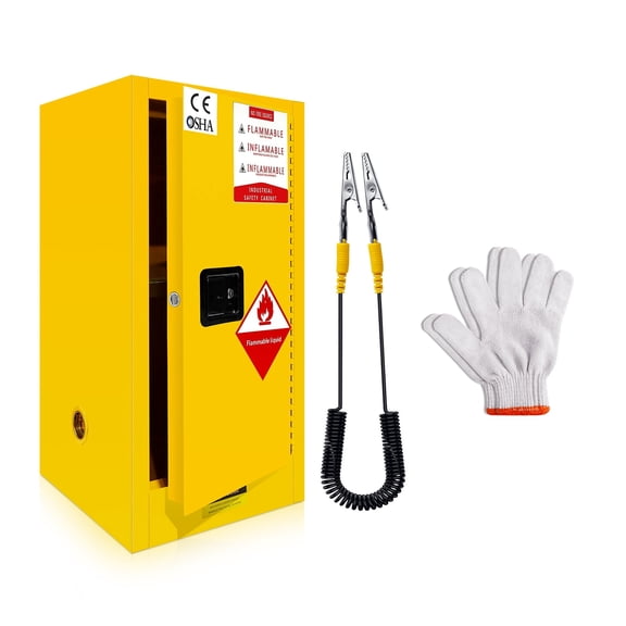 POWKOL 15 Gal Flammable Storage Cabinet, 35.5x18.11x18.11 Inch Adjustable Thickened Shelf Galvanized Steel, Yellow Fireproof Liquid Storage, Safety Cabinets for Chemical Room
