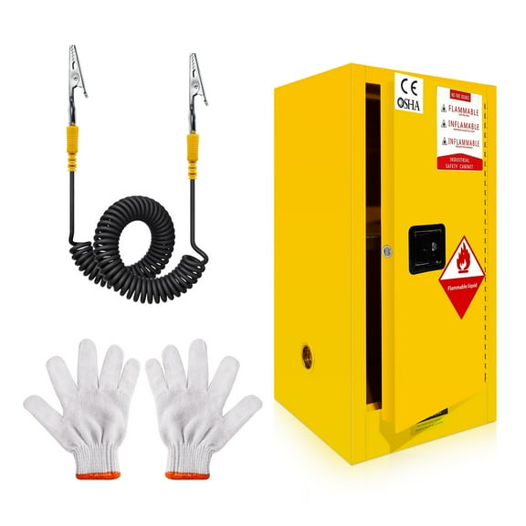 15 Gallon Flammable Storage Cabinet, Adjustable Thickened Shelf 35.58x18.11x18.11 Inch Galvanized Steel, Yellow Fireproof Liquid Storage, Hazardous Storage Cabinets, Safety Cabinets for Home Basement