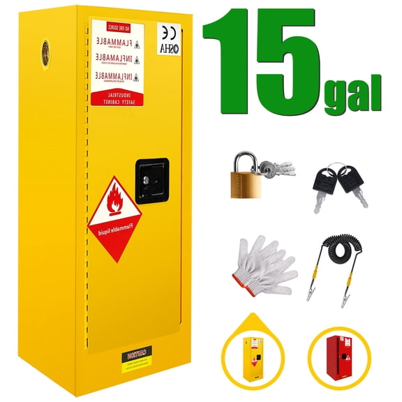 15 Gallon Flammable Storage Cabinet, Adjustable Thickened Shelf Yellow Galvanized Steel, 35.5x18.11x 18.11Inch Fireproof Liquid Storage, Hazardous Storage Cabinets, Safety Cabinets for Workshop