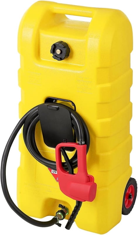 15 Gallon Fuel Caddy Portable Fuel Transfer Tank with LE Siphon Pump & 10ft Delivery Hose – Diesel & Gasoline Fuel Tank On Wheels for Cars, Lawn Mowers, ATVs & Boats - Yellow