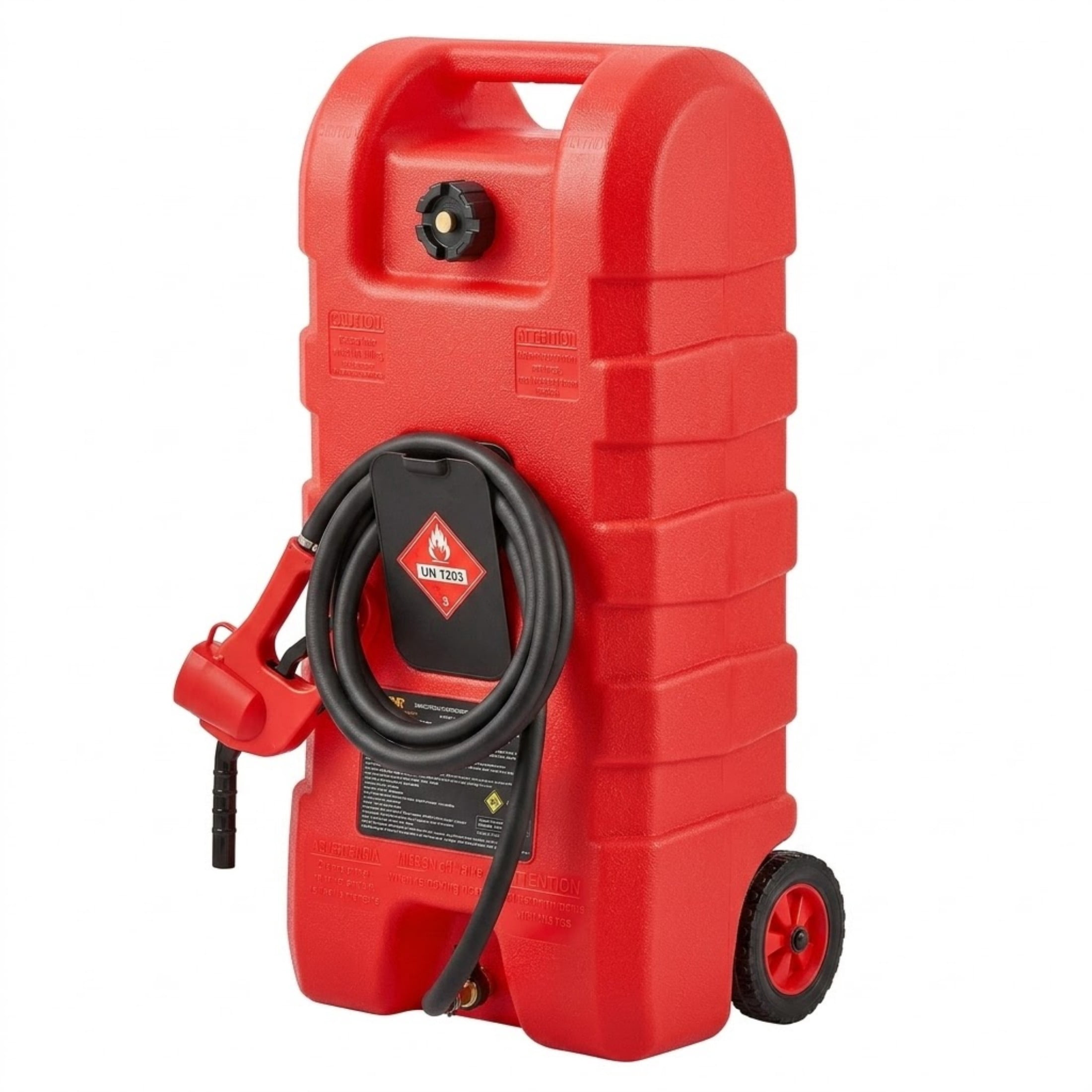 15 Gallon Fuel Caddy, Portable Gas Tank with Gravity & Hand Pump Modes, 10ft Hose and Wheels, Gasoline & Diesel Container for Boats and ATVs