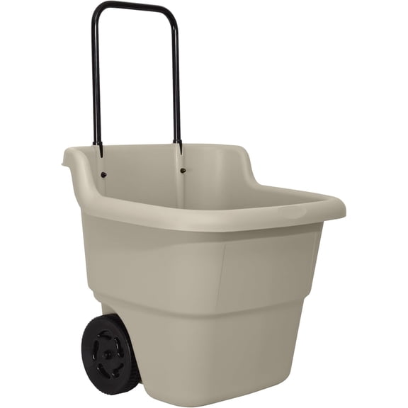 15-Gallon Garden Cart on Wheels, Durable Resin Multi-Purpose Yard Cart with Adjustable Handle & 7-Inch Wheels, Outdoor Utility Cart for Gardening, Lawn and Home Hauling (Beige)