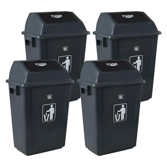 15 Gallon Kitchen Swing Top Garbage Can, 4-Pack Plastic Swing Top Lid Trash Can, Gray