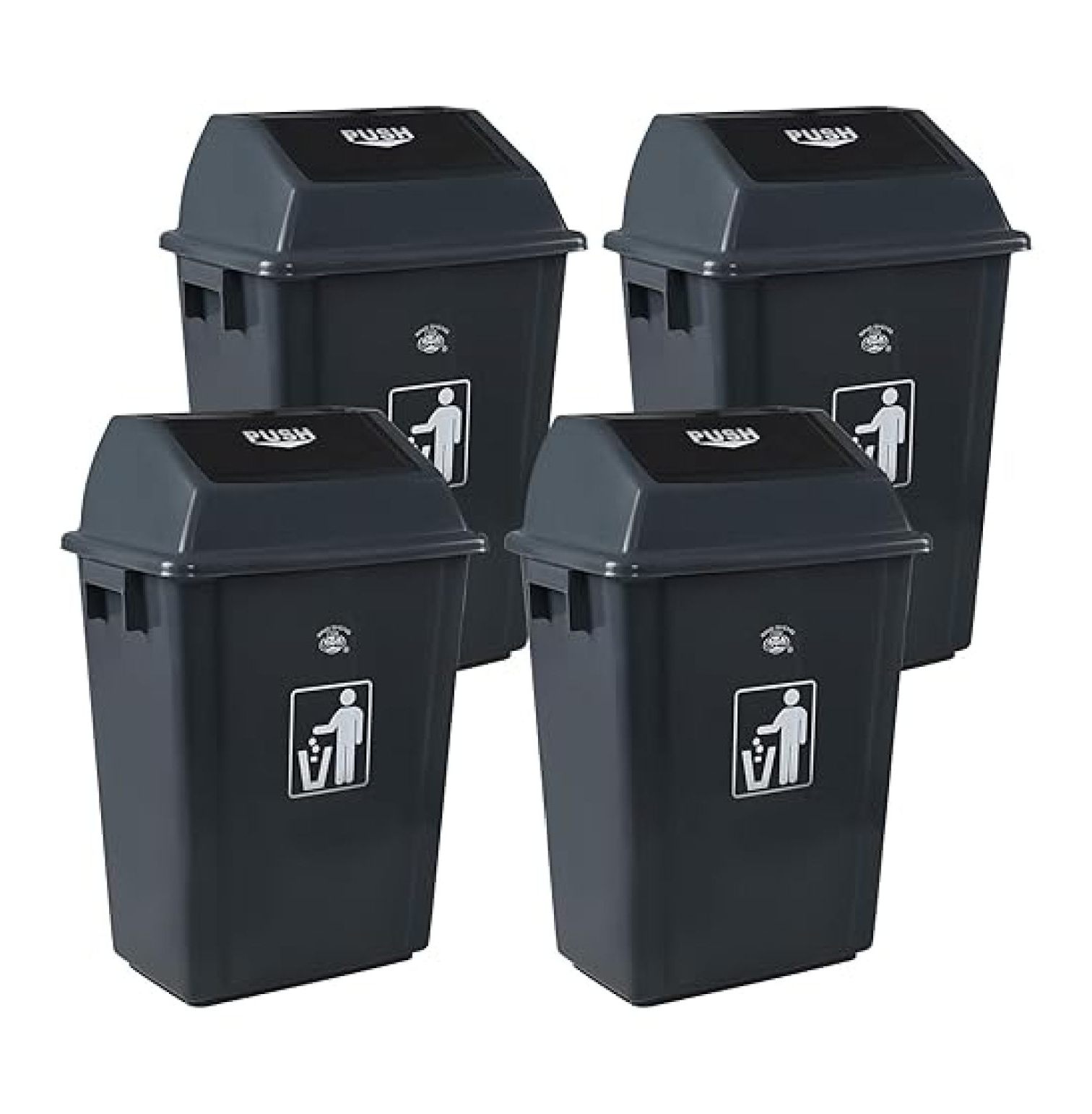 15 Gallon Kitchen Trash Cans 4-Pack, Gray Plastic Top Lid Garbage Cans ...