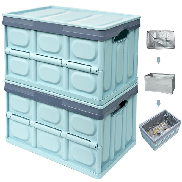15 Gallon Plastic Storage Bins with Lids, Collapsible Storage Bins with 1 Waterproof Bag, 2 Pack