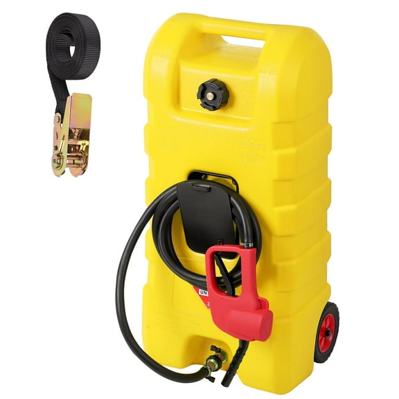 15 Gallon Portable Fuel Storage Tank with Manual Siphon Pump & 10FT Hose - Wheeled Gas Caddy for Diesel/Gasoline, Fuel Container with Easy Transport