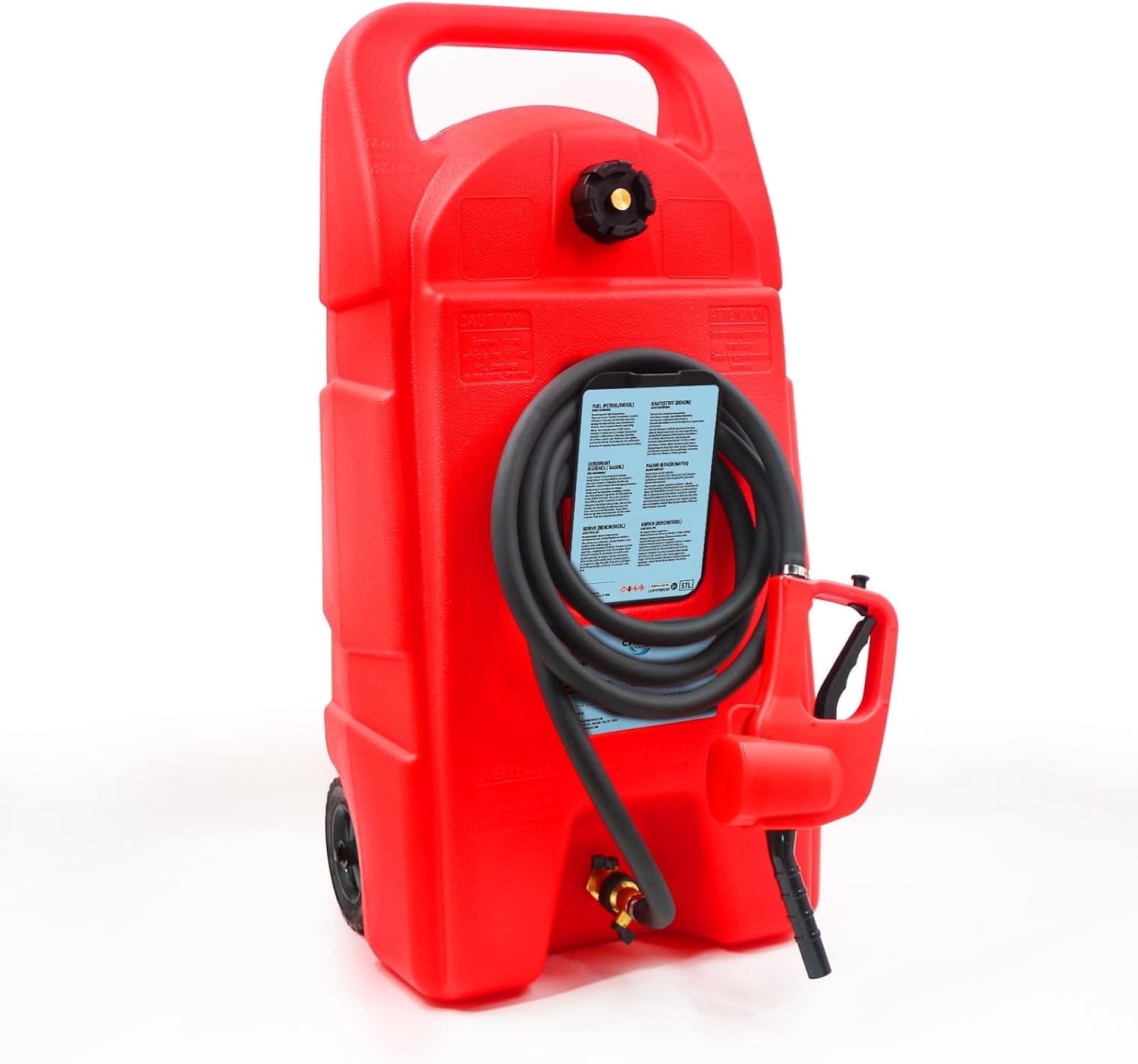 Chery Industrial Portable Fuel Tank 15 Gallon Container Caddy Tank with LE Fluid Transfer Siphon Pump for Boats, Cars, Motorcycle,Red (57L)