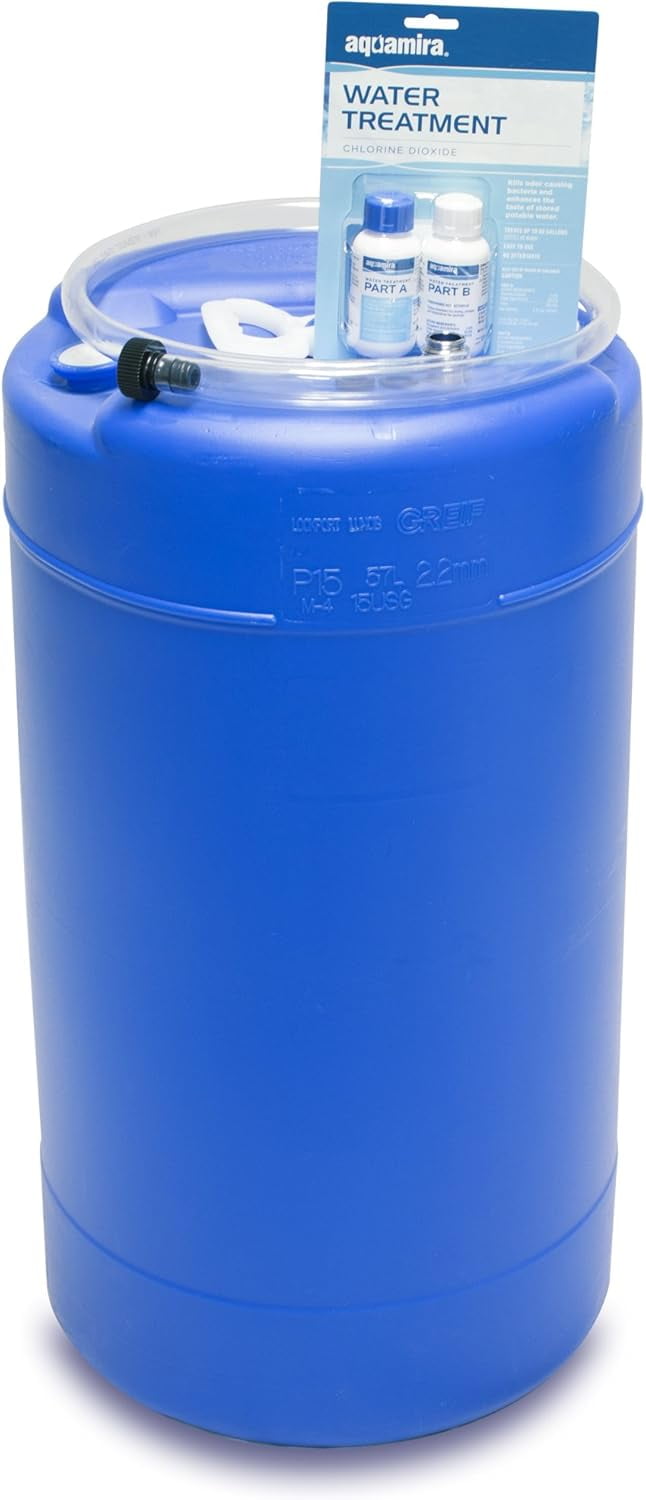15 Gallon Water Storage Tank with Treatment Set, Water Storage for