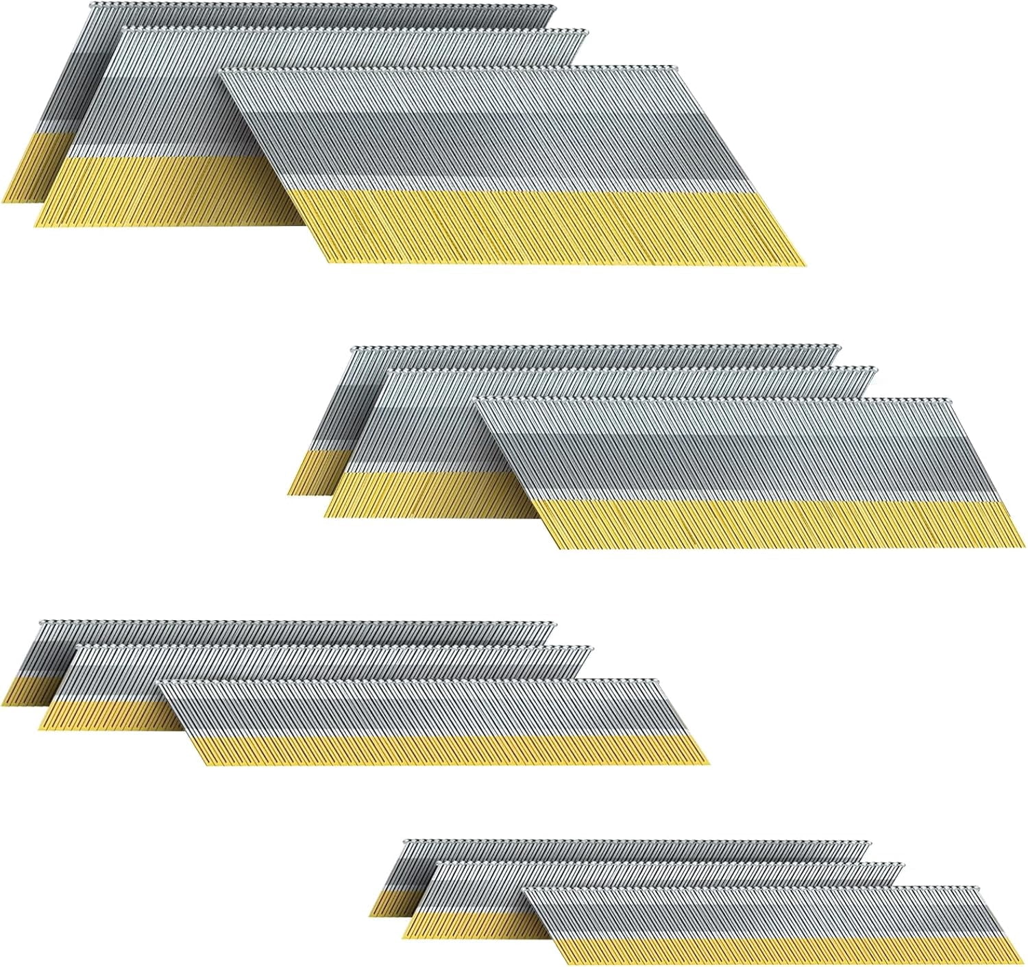 15 Gauge DA Angled Finish Nails, 34-Degree, 1200-Pack (2-1/2", 2", 1-1/2", 1-1/4" 300 Per Sizes), Galvanized Assorted Size Project Pack, for Pneumatic, Electric Angled Finish Nailer Gun