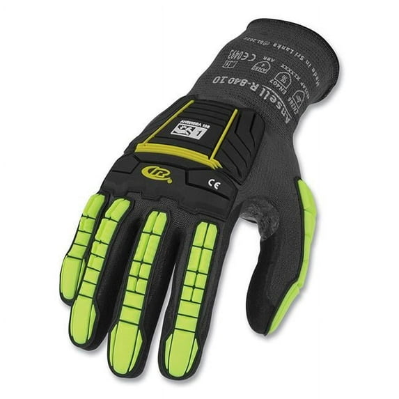 15 Gauge R840 Light-Duty Palm Coated & TPR Impact Protection Gloves, Black, Green & Yellow - Size 11