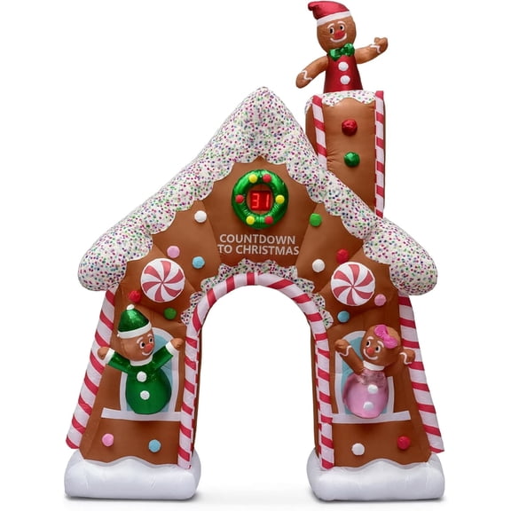 World Trade 15 ft Inflatable Gingerbread Archway with Christmas Countdown Timer, LED Lighted Outdoor Holiday Decoration