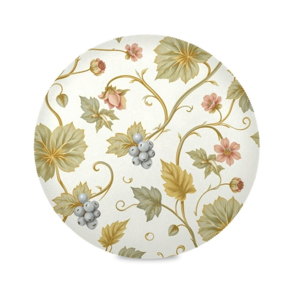 15" Golden Vine Berry Printed Round Placemats Set of 1 Heat Resistant Table Mat for Kitchen for Party Deco