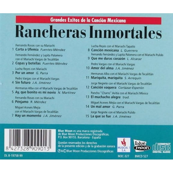 Rancheras Inmortales 15 Grandes Exitos De La (CD)