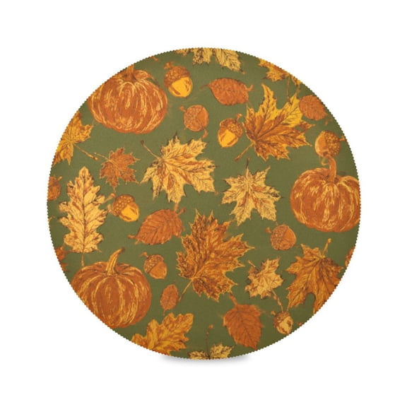 15" Green Fall Printed Round Placemats Set of 1 Heat Resistant Table Mat for Kitchen for Party Deco