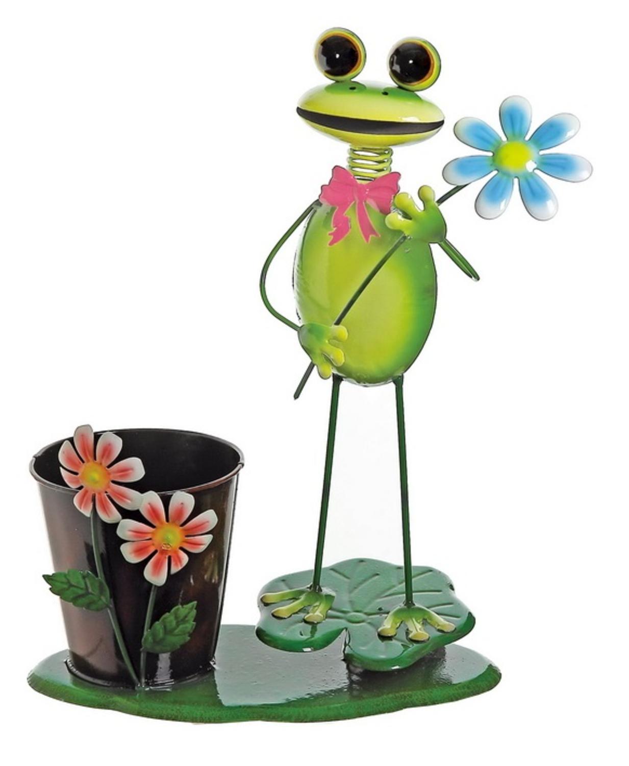 15" Green Frog With Flowers on a Lily Pad Decorative Spring Outdoor Garden Planter - image 1 of 1