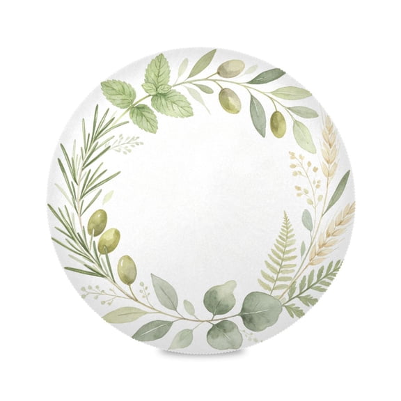 15" Green Wreath Printed Round Placemats Set of 1 Heat Resistant Table Mat for Kitchen for Party Deco