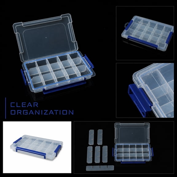 15-Grid Clear Plastic Storage Box with 3 Buckles, Medium Transparent Compartment Organizer(10.75*7.05*1.77in)