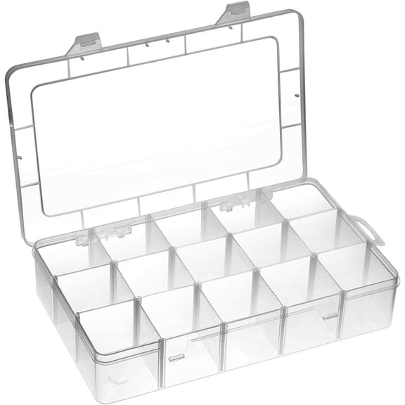 15 Grids Large Clear Craft Organizer Container Storage Box, Plastic Bead Organizers with Adjustable Dividers, Compartment Organizer Box for Art DIY, Beads, Earring, Jewelry