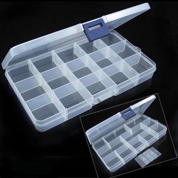 15 Grids Plastic Storage Box - Transparent Compartment Organizer for Sundries Small Parts, Stackable Non-Slip for Home Office Craft Room, Lightweight