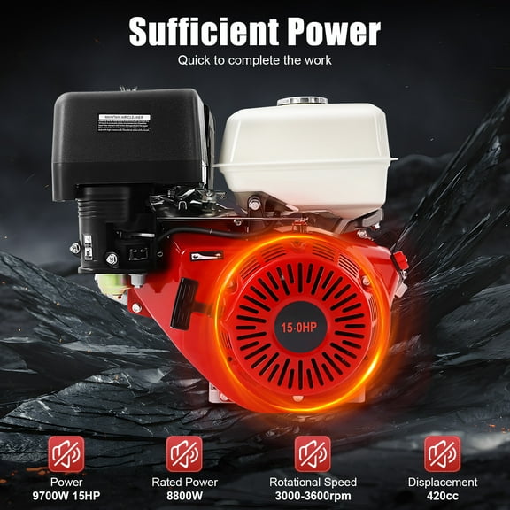 15 HP 4 Stroke Engine Motor OHV Horizontal Go Kart Motor Recoil Start Air Cooling 420 CC Gasoline Engine