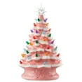 thumbnail image 1 of 15" Hand Painted Ceramic Christmas Tree, Pink Snow Flocked Pre-Lit Tree, 128 Multi-Color Lights, 2 Star Toppers, 1 of 8