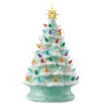 thumbnail image 1 of 15" Hand Painted Ceramic Christmas Tree, Seafoam Snow Flocked Pre-Lit Tree, 128 Multi-Color Lights, 2 Star Toppers, 1 of 7