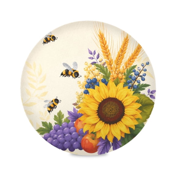 15" Harvest Bee Printed Round Placemats Set of 4 Heat Resistant Table Mat for Kitchen for Party Deco