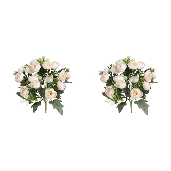 15 Heads Artificial Camellia Buds, 2 Pack Tea Rose Peony Flowers Bouquet, Realistic Faux Flowers for Wedding Home Decor, Vase Centerpiece Arrangement, Multiple Colors