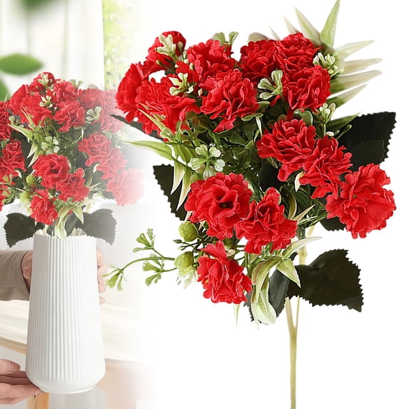 15 Heads Artificial Flowers for Outdoors, 1 Bunches 12 Inch Dahlia Daisies Mum Fake Plants Uv Resistant Faux Flower Cemetery Flowers for Grave Spring Summer Decor Mothers Day Indoor Home (Red)
