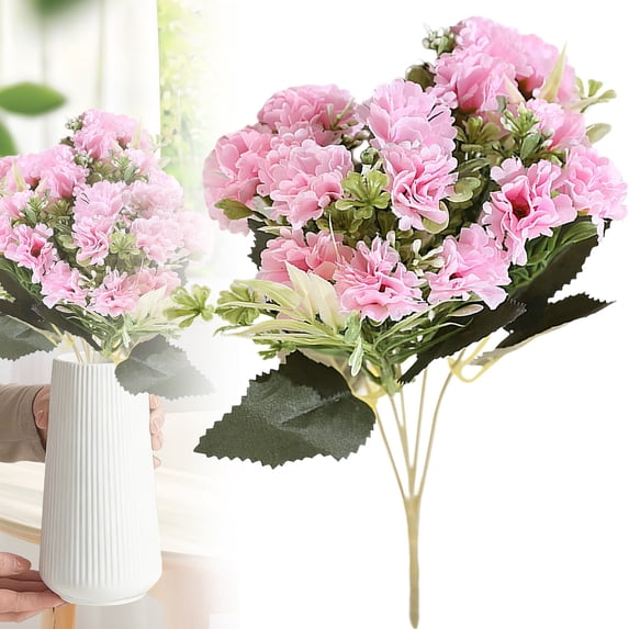 15 Heads Artificial Flowers for Outdoors, 1 Bunches 12 Inch Dahlia Daisies Mum Fake Plants Uv Resistant Faux Flower Cemetery Flowers for Grave Spring Summer Decor Mothers Day Indoor Home (Pink)
