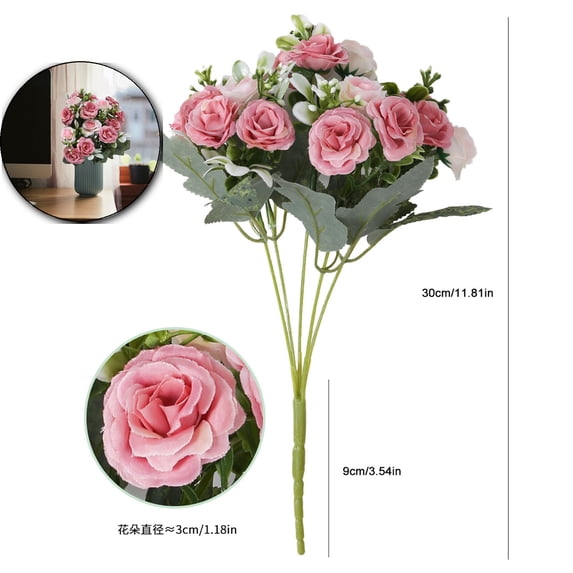 15 HeadsFake Roses Artificial Flowers for Outdoors Spring Valentines Day Decorations, UV Resistant Fake Flower Bouquet Faux Silk Roses for Wedding Home Cemetery Summer Decor