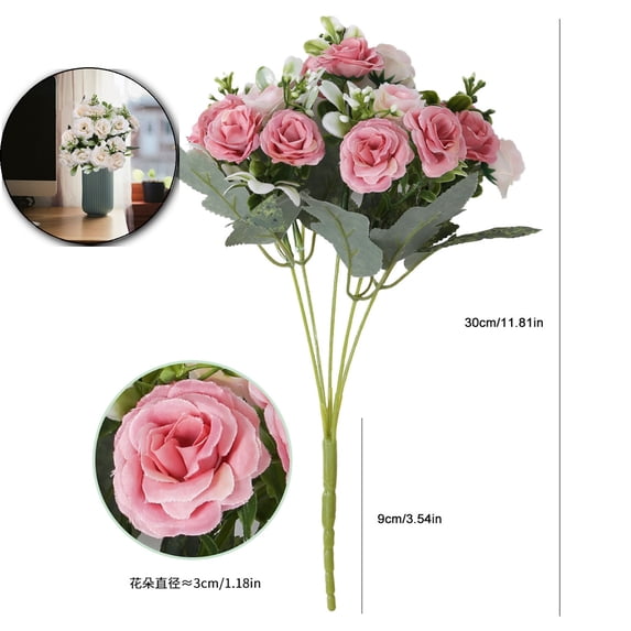 15 HeadsFake Roses Artificial Flowers for Outdoors Spring Valentines Day Decorations, UV Resistant Fake Flower Bouquet Faux Silk Roses for Wedding Home Cemetery Summer Decor