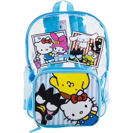 Fast Forward Sanrio Hello Kitty & Friends Transparent Backpack with a Detachable Lunch Kit, for Girls